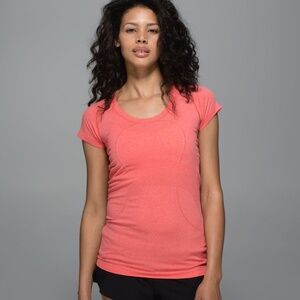 Lululemon Swiftly Tech Short Sleeve Scoop In Coral Heathered Alarming Size 8